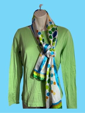 Vintage 60s/70s Mod Geometric Dot Scarf Blue Green Print Retro Mid-Century Style